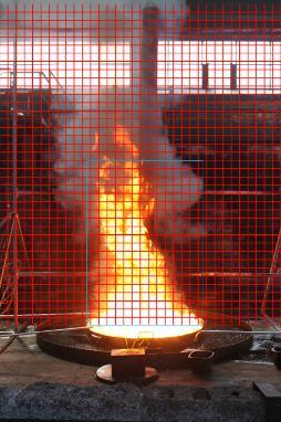 Zkoušky v Liège Experimenty Měření výšky plamene Průměrná výška plamene L je definovaná jako vzdálenost nad zdrojem hoření, kde se plameny přerušují na polovinu, přerušování plamenů I(z) je