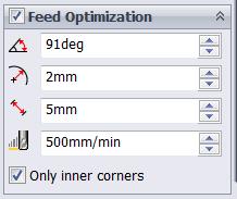 2.25 Optimalizace posuvu HSMWorks umožňuje optimalizovat velikost posuvu na základě křivosti dráhy nástroje.