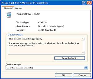- Pokud tlačítko Vlastnosti není aktivní, znamená to, že monitor je řádně