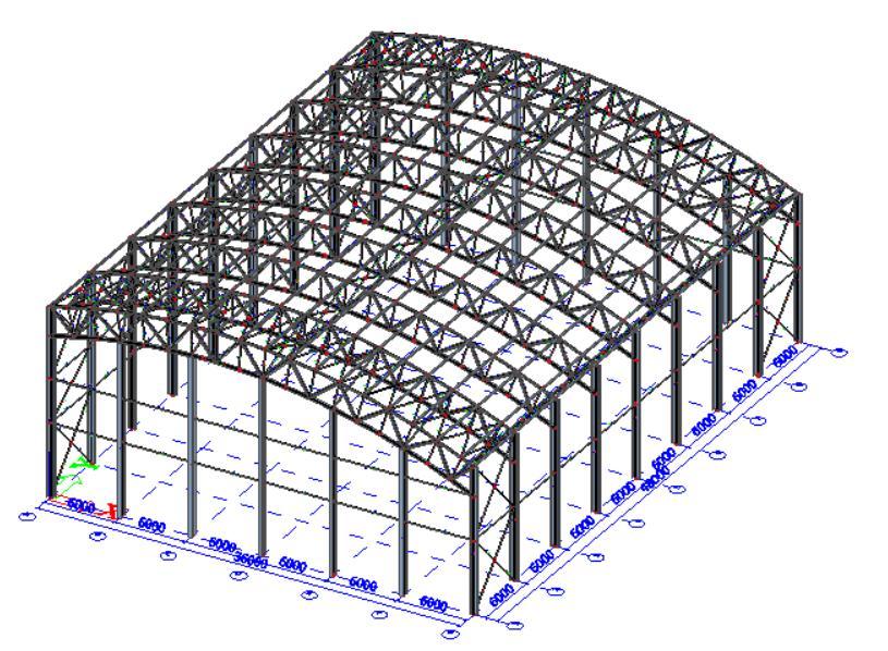 1. Model výsledné varianty Výpočtový model je vytvořen v programu Scia Engineer 15.2 jako 3D prutová konstrukce.