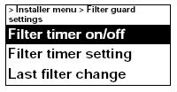 Nastavení výměny filtru Upozornění na výměnu filtru se objeví, pokud je překročen nastavený časový limit.