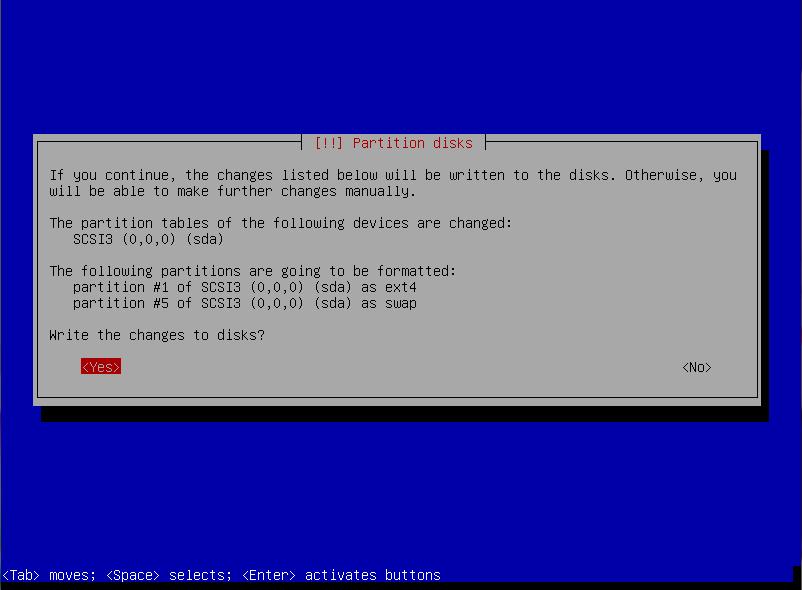 Finish partitioning and write changes to disk a stiskněte