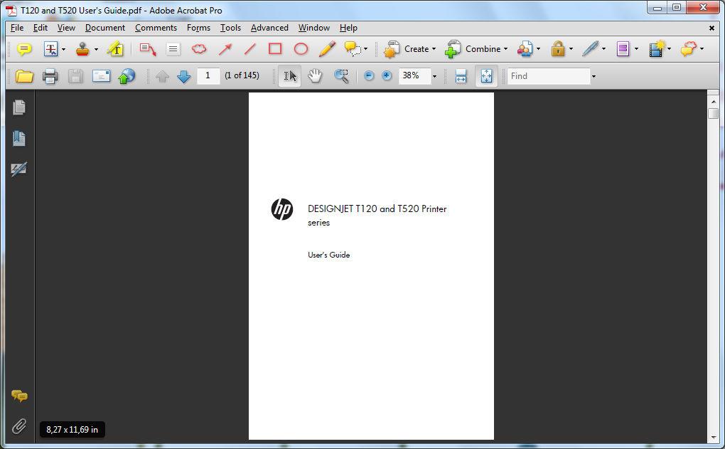 Tisk z aplikace Adobe Acrobat 1. V okně aplikace Acrobat přejděte kurzorem myši do levého dolního rohu podokna dokumentu, dokud se nezobrazí velikost dokumentu. 2.