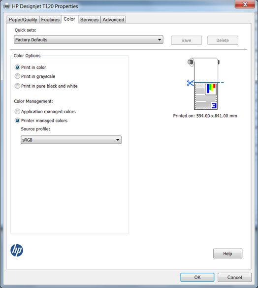 Toto nastavení je správné, protože jste již v aplikaci Photoshop vybrali možnost Printer Manages Colors (Barvy řízené tiskárnou).