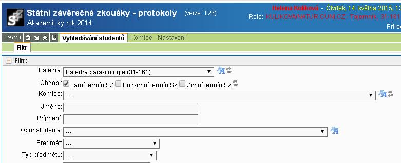 jejich funkce v komisi. Obr. 12: Omluva z termínu SZZK 6. tisk protokolů Aplikace Státní závěrečné zkoušky byla zásadně změněna.