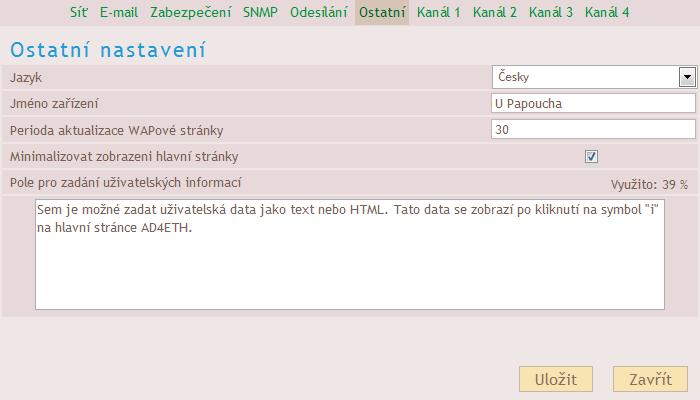 ID zařízení Výchozí: (není) ID zařízení je libovolný řetězec znaků, který se přidá jako parametr id do GETu. Může být použit pro identifikaci, apod.