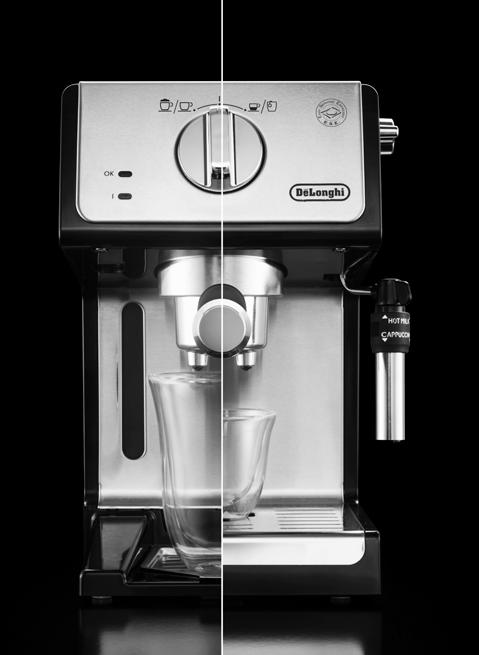 regulace pro vy dej páry funkce horká voda kávovar může by t použit s mletou nebo porcovanou kávou (E.