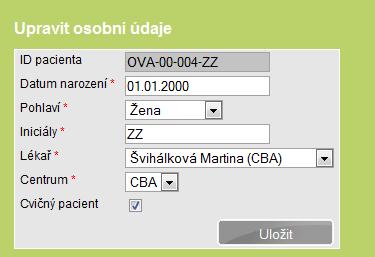 5 Pracovní okno Pracovní okno se skládá ze dvou vzájemně provázaných částí: a) oddíl Pacient b) oddíl Fáze a formuláře V oddílu Pacient jsou uvedeny základní údaje o pacientovi, které vznikly