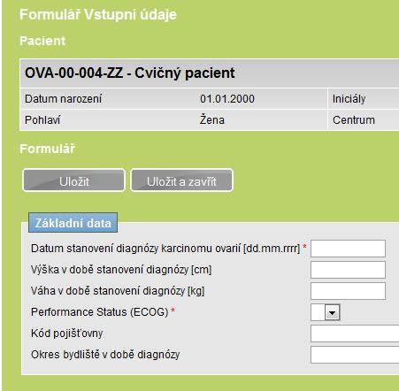 8 Práce s formulářem KARCINOM OVARIÍ: Příručka pro uživatele Založené formuláře lze