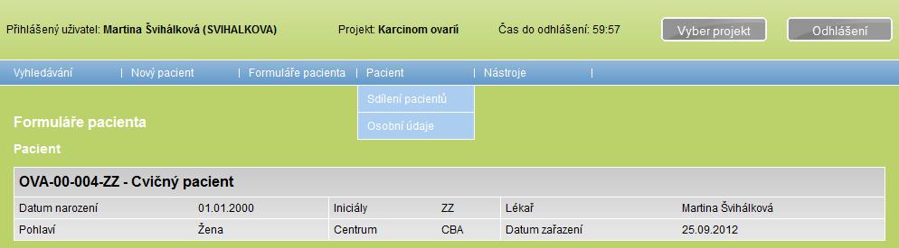 9 Sdílení pacienta Lékaři v rámci jednoho centra sdílejí pacienty automaticky, tedy není nutné využívat jakékoliv nástroje k zobrazení/editování pacientů, které založil jiný lékař ze stejného centra.