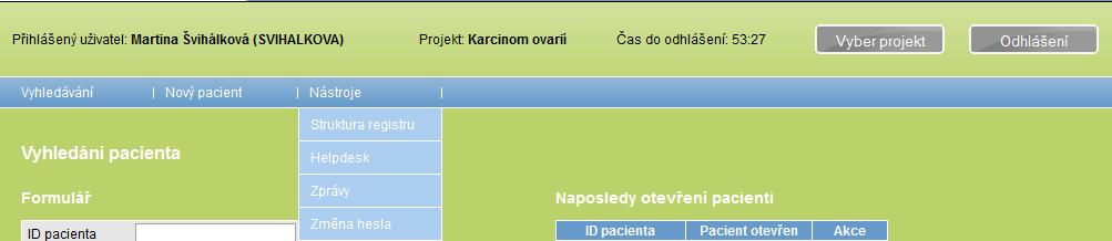 Tlačítko Vyber projekt Tlačítko Vyber projekt (červená elipsa na obr. 4) slouží ke vstupu do jiného projektu.