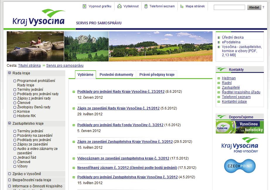 Internetové stránky www.kr-vysocina.