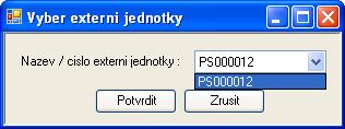 Po potvrzení předešlého dialogu program sám vyhledá všechna připojená zařízení (externí jednotky), které splňují určité požadavky a zobrazí dialog pro výběr čísla požadované externí jednotky.