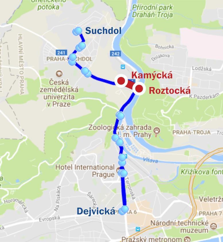9.8 Dejvice Suchdol Autobusové spojení z Dejvic ulicí Jugoslávských partyzánů, Podbabskou, Roztockou a Kamýckou až do samotného Suchdola denně využije mnoho lidí.