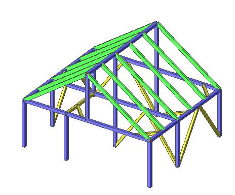 4.1 Varianta A Model obdélníkového půdorysu 6 5 m. V přední části je umístěn kotec pro psa se zastřešeným vstupem do skladovací místnosti.