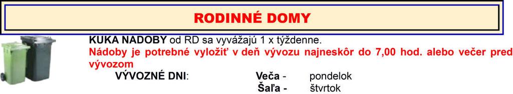 nový vývoz sa nahlasuje na referát ŽP. Nové nádoby sa vydávajú na Dolnej 5.