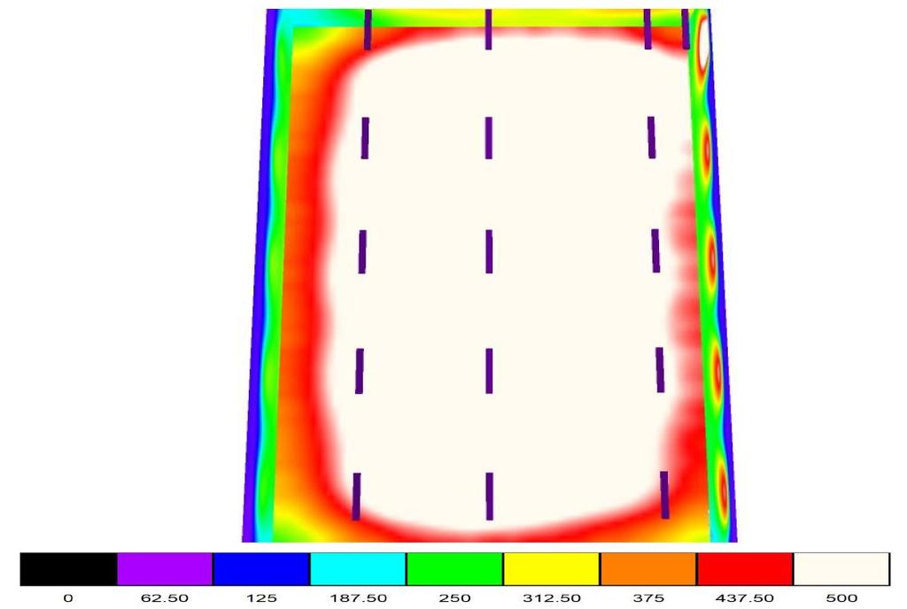 3.4. Renderování nepravými barvami 3.5. Počet a minimální parametry svítidel LED svítidlo IP54, 20W.5000K nad bruskou Světelný tok (Svítidlo): min. 2460 Im Světelný tok (Zdroje): min.