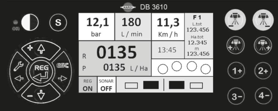 5 - Ovládání Palubní počítač DB3610 15 10 14 1 2 3 4 9 13 11 5 6 12 7 8 1-2-3-4. Sekce. Liché vlevo / Sudé vpravo 5-6-7-8.