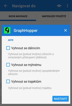 2018/09/01 10:01 9/13 Navigovat do... GraphHopper nabízí pouze modifikaci profilu 'auto'.
