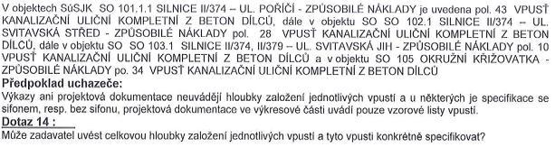 13, nadmořské výšky dna výkopu jsou uvedeny v tabulce VÝPIS DEŠŤOVÝCH VPUSTÍ A PŘÍPOJEK. Žádost č. 2 Dotaz č.