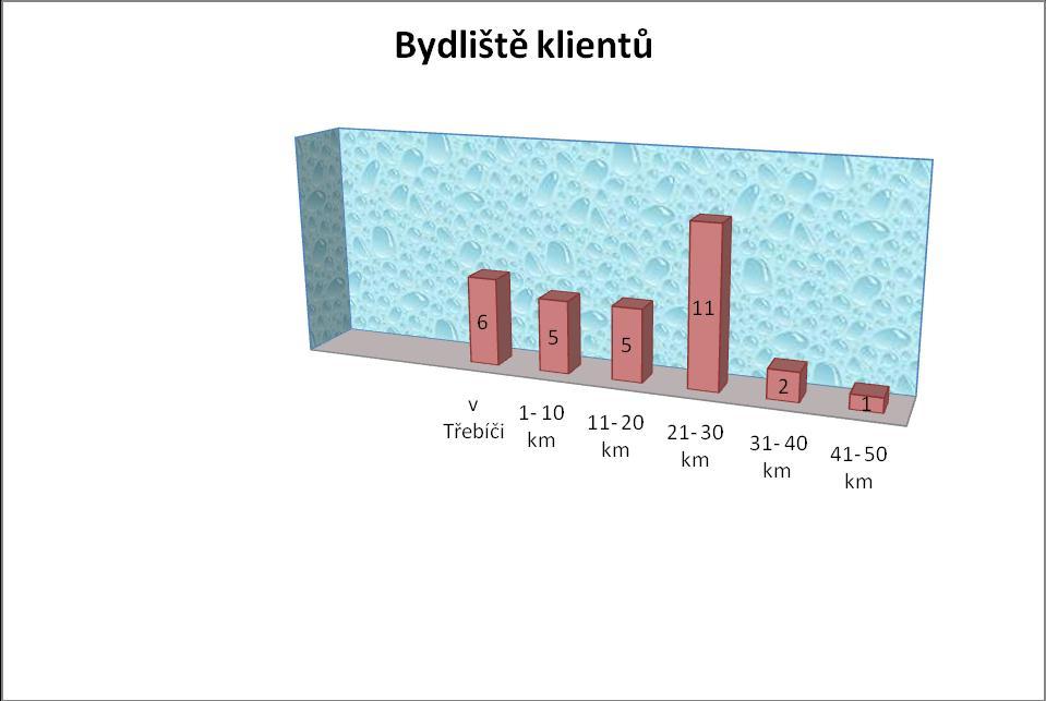 Bydliště klientů Bydliště Počet klientů v Třebíči 6 1-10 km od Třebíče