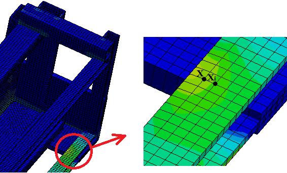 POSOUZENÍ BEZPEČNOSTI VŮČI MEZNÍMU STAVU ÚNAVY MATERIÁLU Obr. 9.2 Vybrané uzly Redukované napětí v uzlu má hodnotu 18,17 MPa, redukované napětí v uzlu dosahuje hodnoty 16,02 MPa.