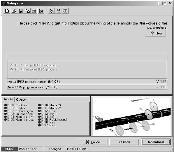 5 I Uvedení do provozu Spuštění programu "Letmá pila" Download Stisknutím tlačítka "Download" dojde k automatickému provedení