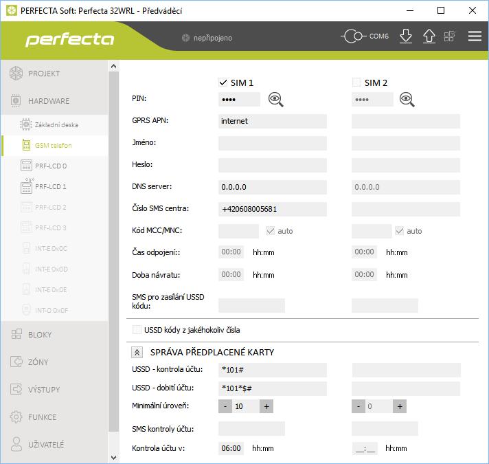 18 PERFECTA SATEL Obr. 9. Tabulka GSM telefon. Číslo SMS centra [617. Centrum SMS / 627. Centrum SMS] telefonní číslo centra pro krátké textové zprávy.