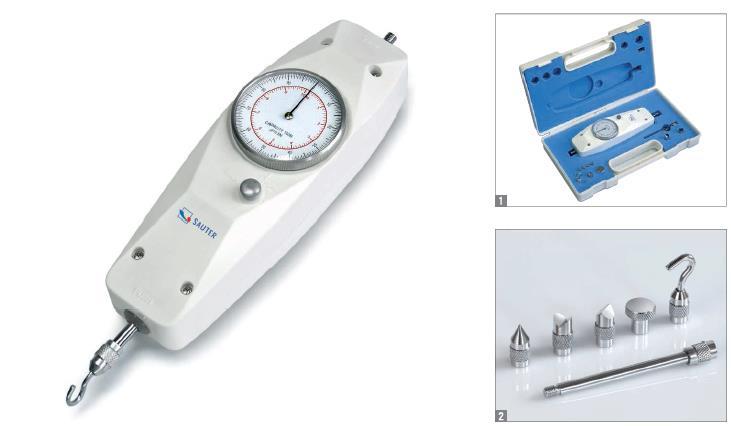 Mechanický siloměr FA Mechanický siloměr pro tlačné / tažné síly s funkcí podržení maxima (Peak Hold) Duální stupnice: zobrazuje výsledek v ewtonech a kg Otočná stupnice pro snadné seřízení přístroje