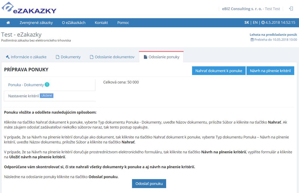 Odporúčane vám skontrolovať si, či ste nahrali všetky dokumenty k ponuke a aj návrh na plnenie