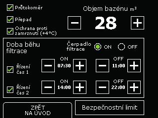 Pro dávkování chlorové dezinfekce nastavte požadovanou hodnotu na 5 ml/m 3 za hodinu.