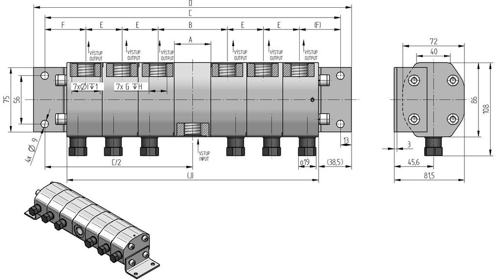 Katalogové listy základních provedení řady DP 1) Přepouštěcí ventily lze nastavit v rozsahu 50 až 200 bar 2) Dělič může být i kombinací různých