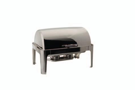 12248 70 2 550,00 Chafing dish kulatý UFO Kulatý chafing Dish s Roll-Top poklopem, který lze otevřít na 90 nebo 180, součástí je vodní lázeň, vložka o hloubce 65 mm, jeden hořák na hořlavou pastu.