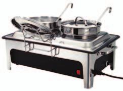 výrobky mají certifikáty CE, TÜV, GS, VDE Elektrický chafing dish SILVERLINE Chromniklová ocel Vložka 1/1 GN, hloubka 100 mm Termostatická regulace: 1-8 Příkon: 1,0 kw / 230 V Rozměry: 617 (Š) x 356