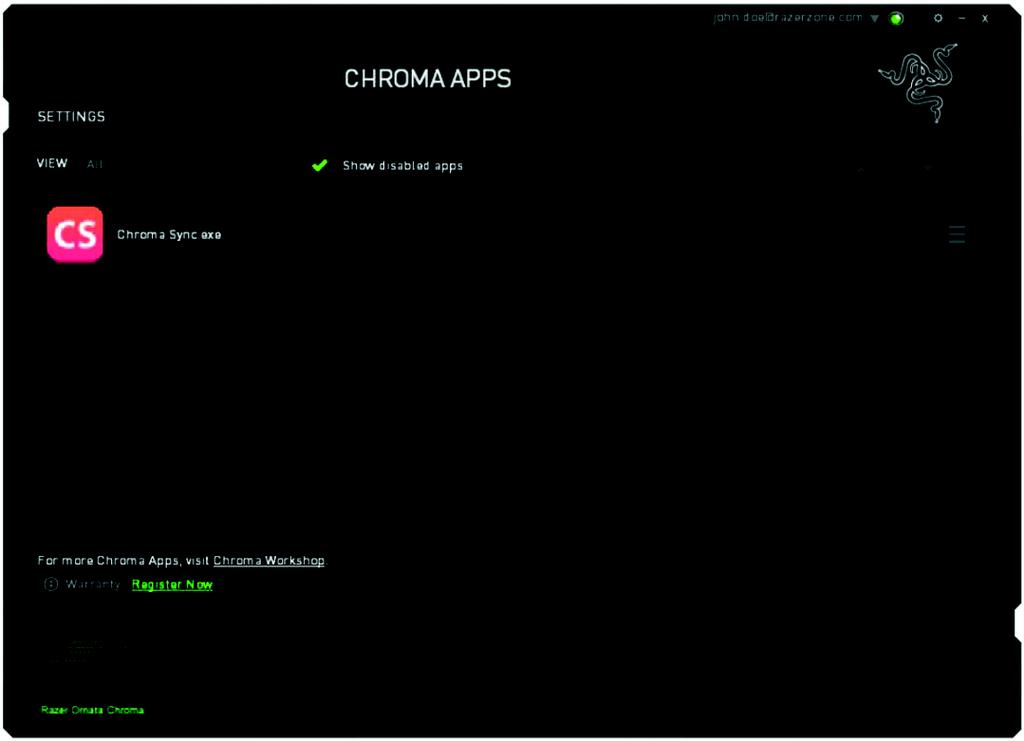 ZÁLOŽKA APPS LIST Na záložce Apps List jsou uvedeny veškeré aplikace podporující nastavení Chroma.
