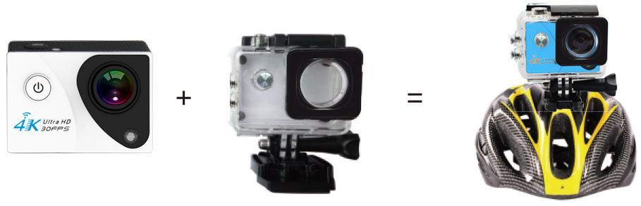 Kamera Držiak na bicykel/dlhá násada Dlhá násada + podpera 3 Vodeodolný kryt POUŽITIE 1. Vložte Micro SD kartu Pozor: Používajte Micro SD karty len od spoľahlivých výrobcov. 2. Vložte batériu a.