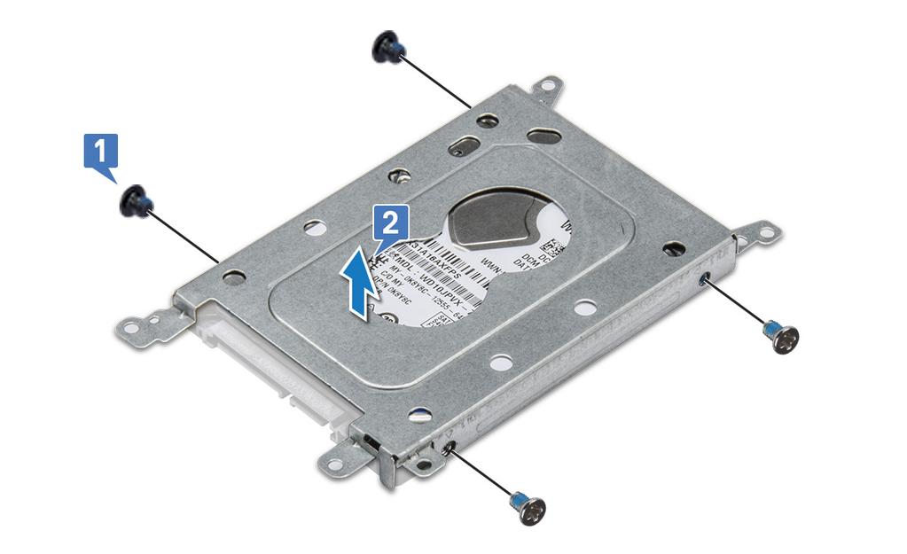 2 Utažením šroubů M3x3 připevněte pevný disk k držáku pevného disku.