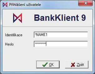 Spusťte aplikaci BankKlient. Do pole Identifikace zadejte svou identifikaci, kterou naleznete v dokumentu Přidání oprávněné osoby pro aplikaci BankKlient.