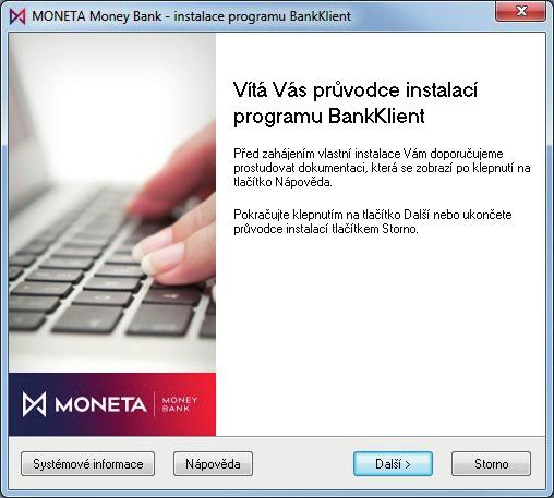 2.b) Zahájení instalace Před zahájením instalace programu BankKlient je možné si prohlédnout systémové informace pomocí tlačítka Systémové informace, zda splňují minimální doporučené požadavky na běh