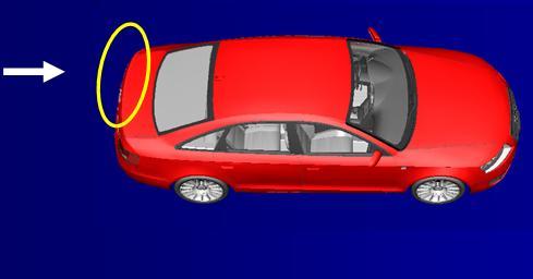 2: Schematic view of overview vehicle images (over corner) Pořízení souhrnných snímků poškozené oblasti vozidla slouží k zachycení tvarů vozidla a polohy poškození a stop na vozidle v rovinné