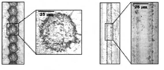 Obr. 12: Dvě metody fokusace laseru. Do bodu (vlevo) a do řady (vpravo) [7] Miziolek [7] zmiňuje další velkou výhodu LIBSu a tou je rychlost jeho analýzy.