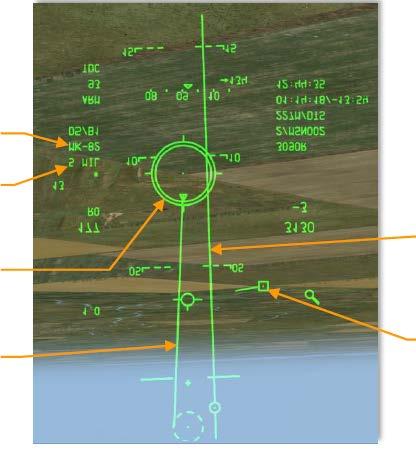 Bombardování v režimu CCRP Režim vypočítávaného bodu odhozu (Continuously Computed Release Point - CCRP) je určený pro nálet na cíl, označený jako SPI.