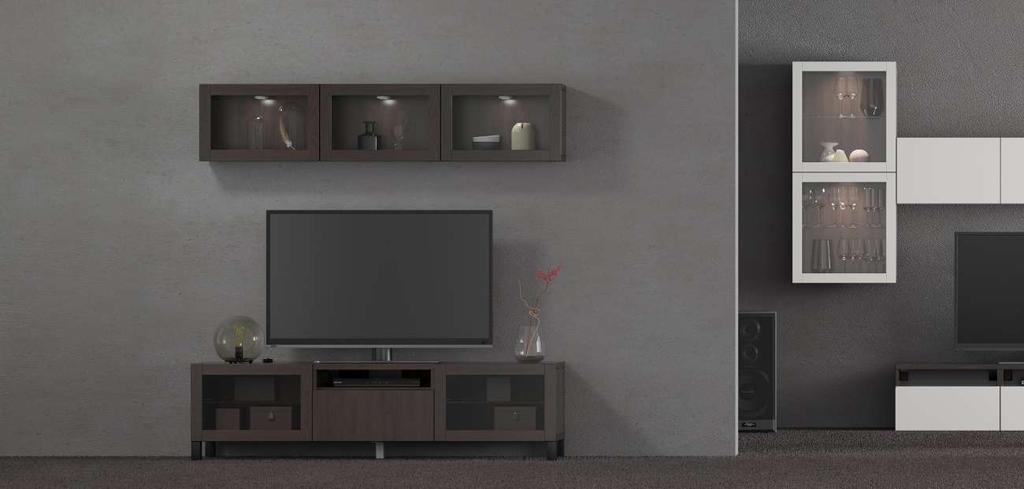 8 ÚLOŽNÉ SESTAVY NA TELEVIZI Úložné sestavy na televizi BESTÅ vám pomohou uspořádat váš obývací pokoj.