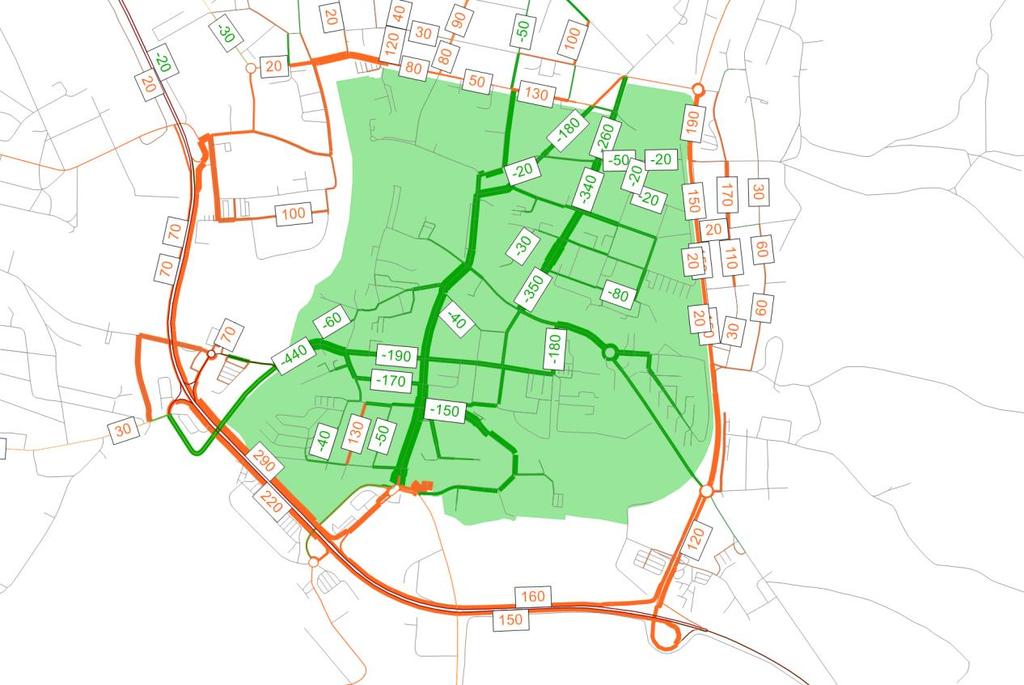 Dopravní model (5/5) rozdílový kartogram intenzit dopravy