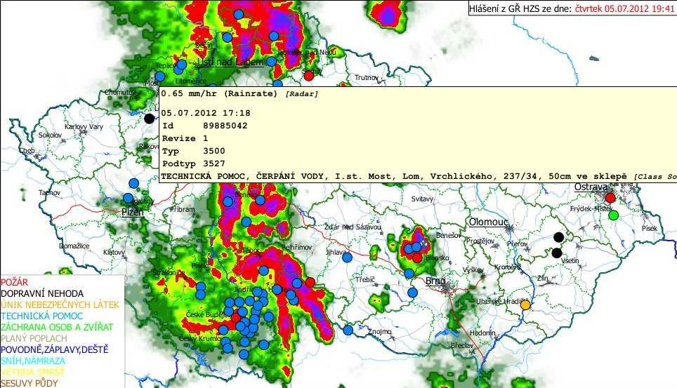 Obr. 10 Hlášení o zásazích HZS ze dne