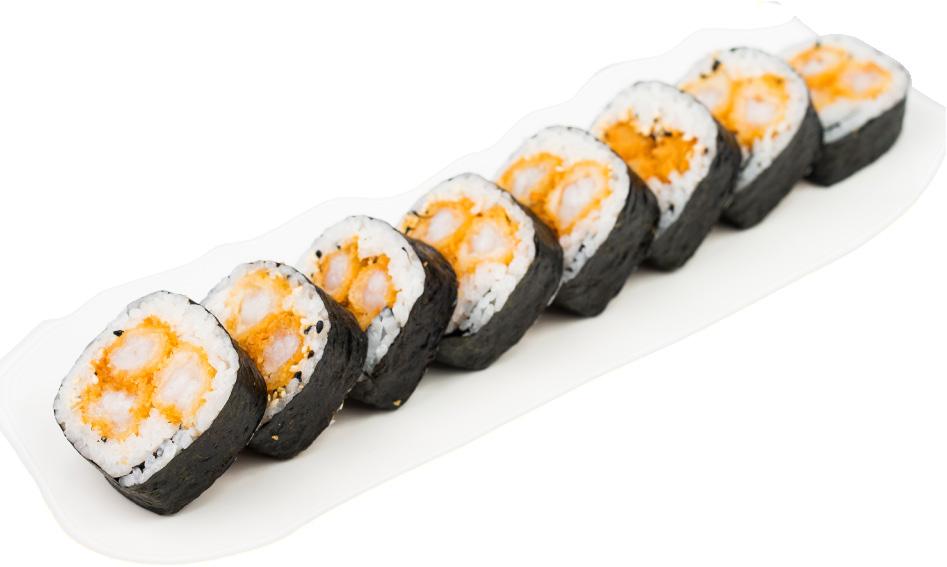 Sake roll venku: plátky lososa, uvnitř: okurka, avokádo, losos, japonská majonéza Outside : raw salmon, inside : cucumber, avocado, raw