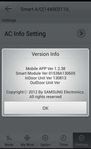 Používání í aplikace Smart A/C Po stisknutí [Version] (Verze) zobrazíte verzi aplikace.