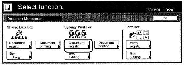 Správa dokumentů 4) Synergické tiskové boxy 270 a) Ukládání dokumentů do boxu 1. Vložte dokumenty, které chcete uložit. 2. Stiskněte tlačítko "Správa dokumentů".