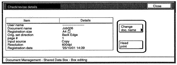 Zvolte dokument, který chcete zkontrolovat a potom stiskněte tlačítko "Kontrola/Revize detailů". 283 5. Zkontrolujte údaje na displeji.