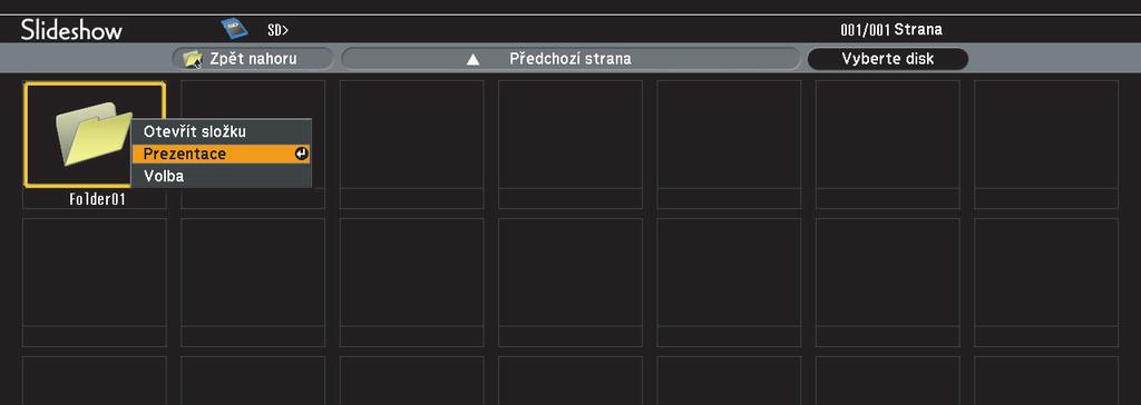 Používání režimu Prezentace (pouze EB-W6) 96 f Průběh prezentace Můžete přehrát soubory s obrázky ve složce postupně jeden po druhém. Tato funkce je známa jako Prezentace.